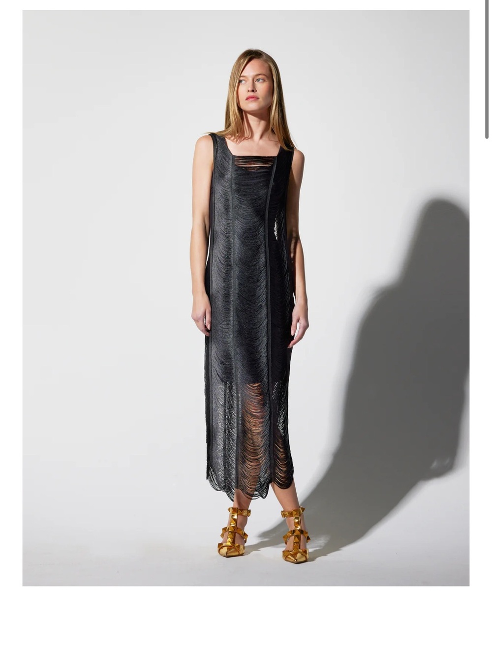 OO LALA Black Fringe Knit Tank Dress